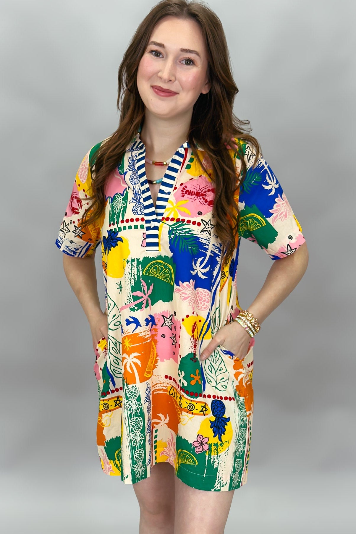 Fool That I Am Tropical Print Shirt Dress L Fool That I Am Tropical Print Shirt Dress L