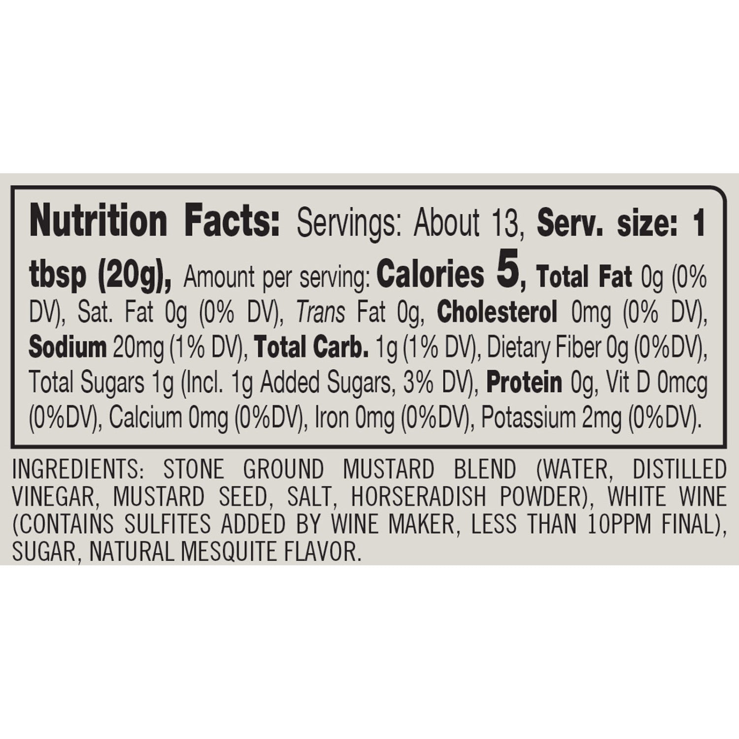 Finch + Fennel Mesquite Horseradish Mustard — ingredients and nutrition label