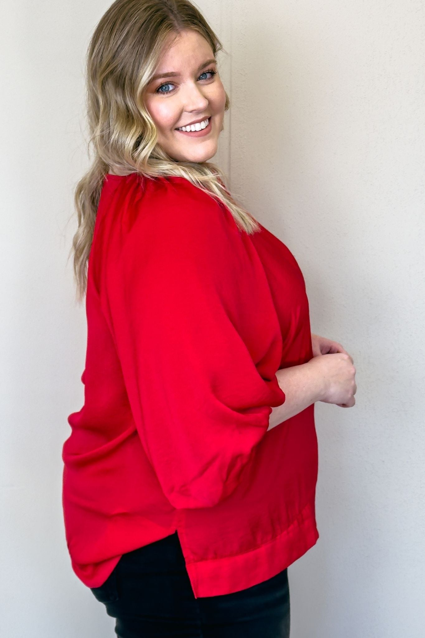 A soft, lightweight fabric red top that's perfect for a comfortable and stylish look.