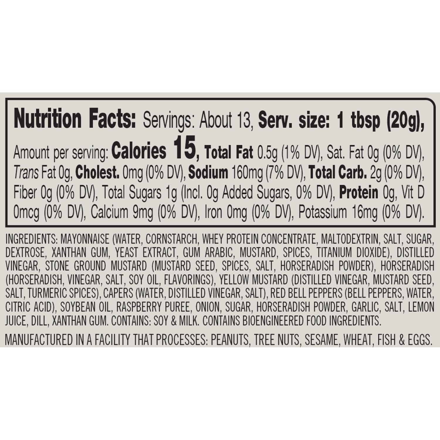 Finch + Fennel Lemon Dill + Caper Horseradish Dip — ingredients and nutrition label