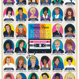 A vibrant puzzle showcasing iconic singers of the 1980s in various colors.