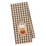 Design Imports Brown checked dishtowel with pumpkin stack embellishment