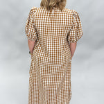 Entro A Thousand Miles button down gingham midi dress, caramel, back view