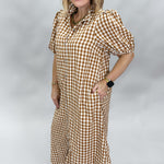 Entro A Thousand Miles button down gingham midi dress, caramel, side view