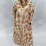 Entro A Thousand Miles button down gingham midi dress, caramel, gingham print detail