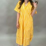 Actin' Up Bold Stripe Short-sleeve Midi Dress, Yellow