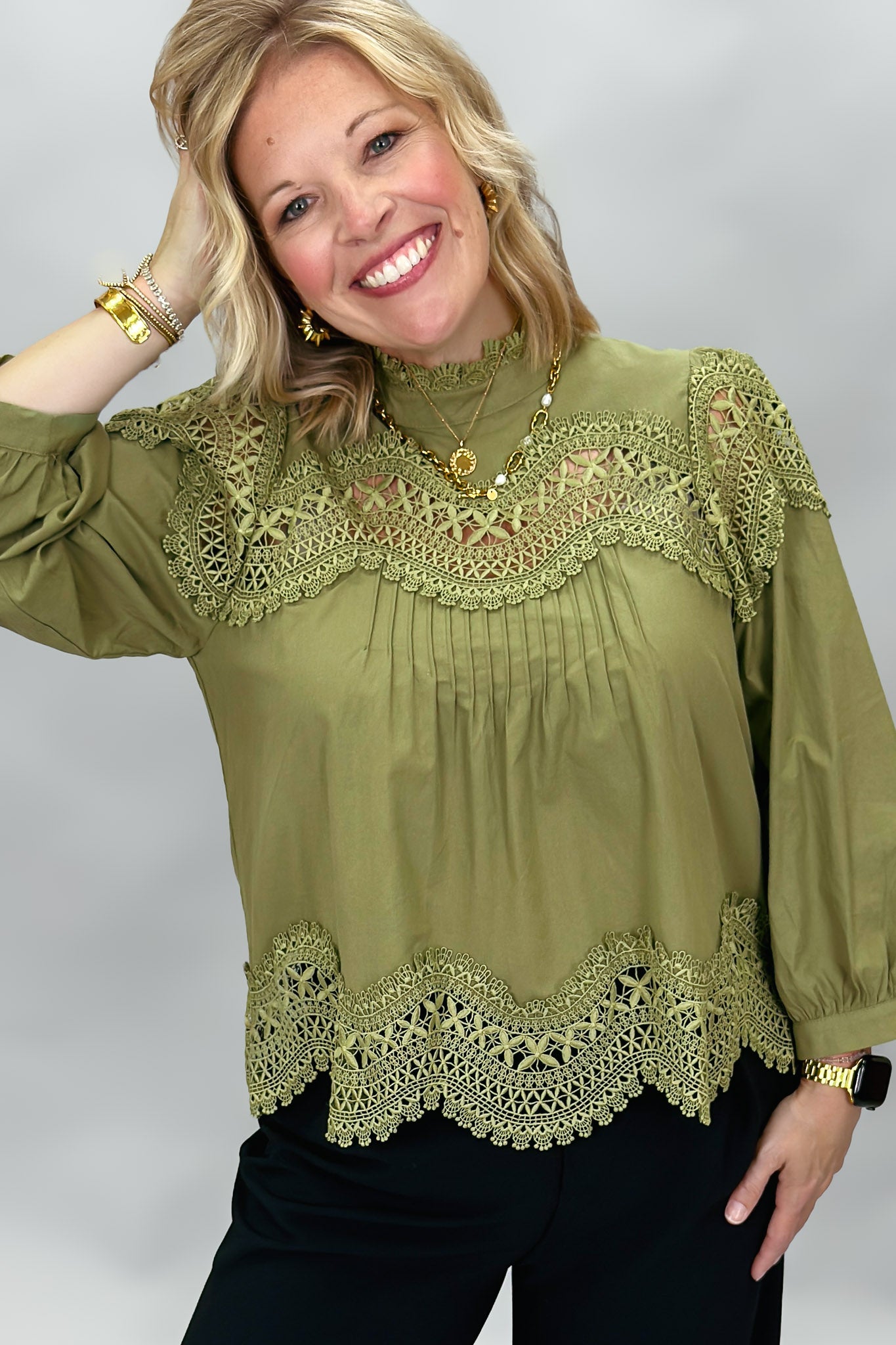 All Is Summer Embroider Detailed Long Sleeve Shirt, Sage