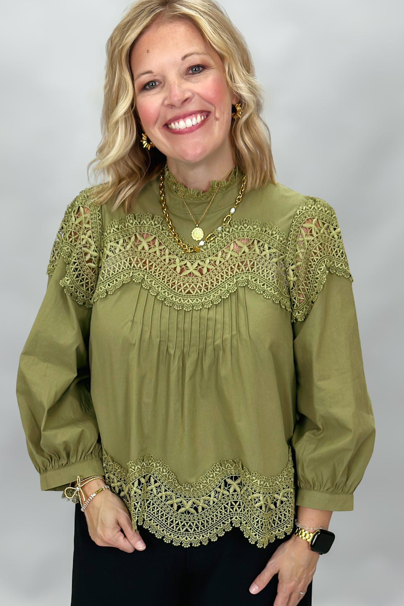 All Is Summer Embroider Detailed Long Sleeve Shirt, Sage