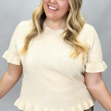 Arm's Length Ruffle Hem Short-sleeve Sweater, Cream