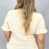 Arm's Length Ruffle Hem Short-sleeve Sweater, Cream