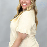 Arm's Length Ruffle Hem Short-sleeve Sweater, Cream
