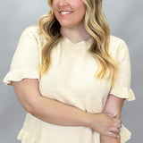 Arm's Length Ruffle Hem Short-sleeve Sweater, Cream
