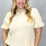 Arm's Length Ruffle Hem Short-sleeve Sweater, Cream