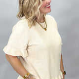 Arm's Length Ruffle Hem Short-sleeve Sweater, Cream