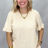 Arm's Length Ruffle Hem Short-sleeve Sweater, Cream