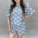 At Last Floral Embroidered Scallop Trim Set, Blue