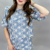 At Last Floral Embroidered Scallop Trim Set, Blue