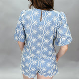At Last Floral Embroidered Scallop Trim Set, Blue
