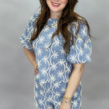 At Last Floral Embroidered Scallop Trim Set, Blue