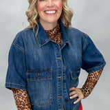 Backseat Drivin' Short Sleeve Boxy Denim Jacket, Medium