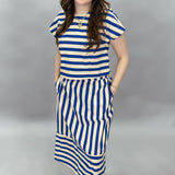 Bamboo Stripe Midi Skirt, Blue