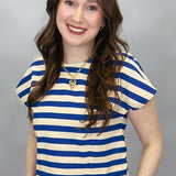 Bamboo Stripe Cap Sleeve Top, Blue