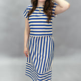 Bamboo Stripe Midi Skirt, Blue