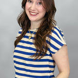 Bamboo Stripe Cap Sleeve Top, Blue