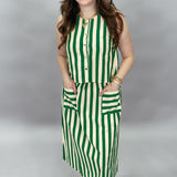Bamboo Striped Front Pocket Skirt, Green