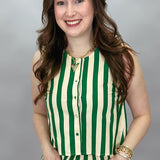 Bamboo Striped Button-up Top, Green