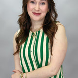 Bamboo Striped Button-up Top, Green