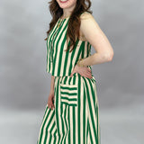 Bamboo Striped Button-up Top, Green