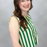 Bamboo Striped Button-up Top, Green