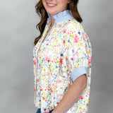 Be My Baby Jacquard Floral Print Button-down Top