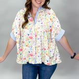 Be My Baby Jacquard Floral Print Button-down Top