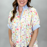 Be My Baby Jacquard Floral Print Button-down Top