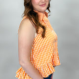 Better Days Sleeveless Peplum Gingham Top, Orange
