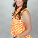 Better Days Sleeveless Peplum Gingham Top, Orange