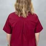 Entro Big Sun wine pleated V-neck blouse, back view