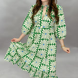 Bless Your Heart Flower Print Tiered Maxi, Green Dress