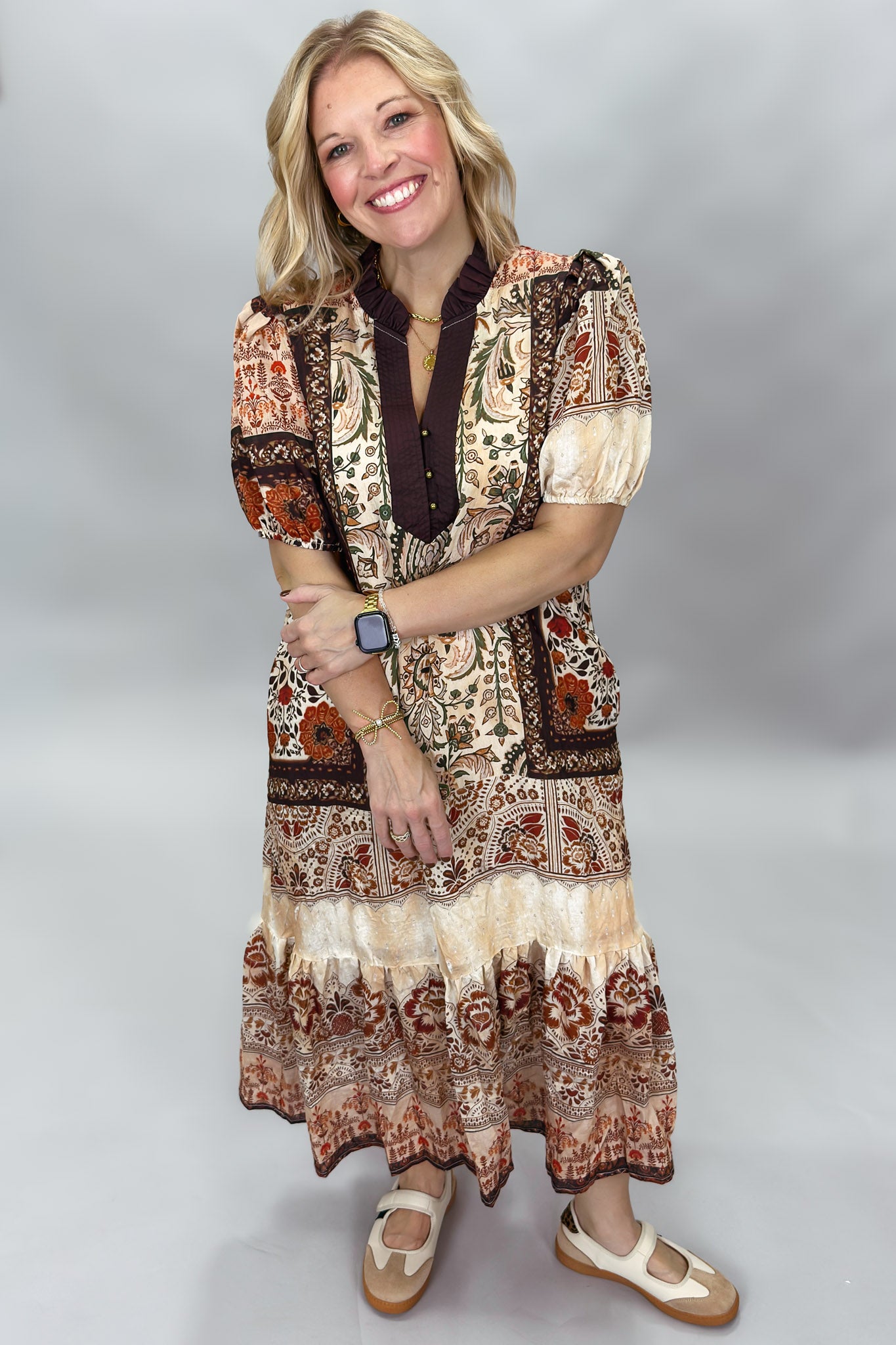 Blown My Cover Bohemian Floral Midi Dress, Cream