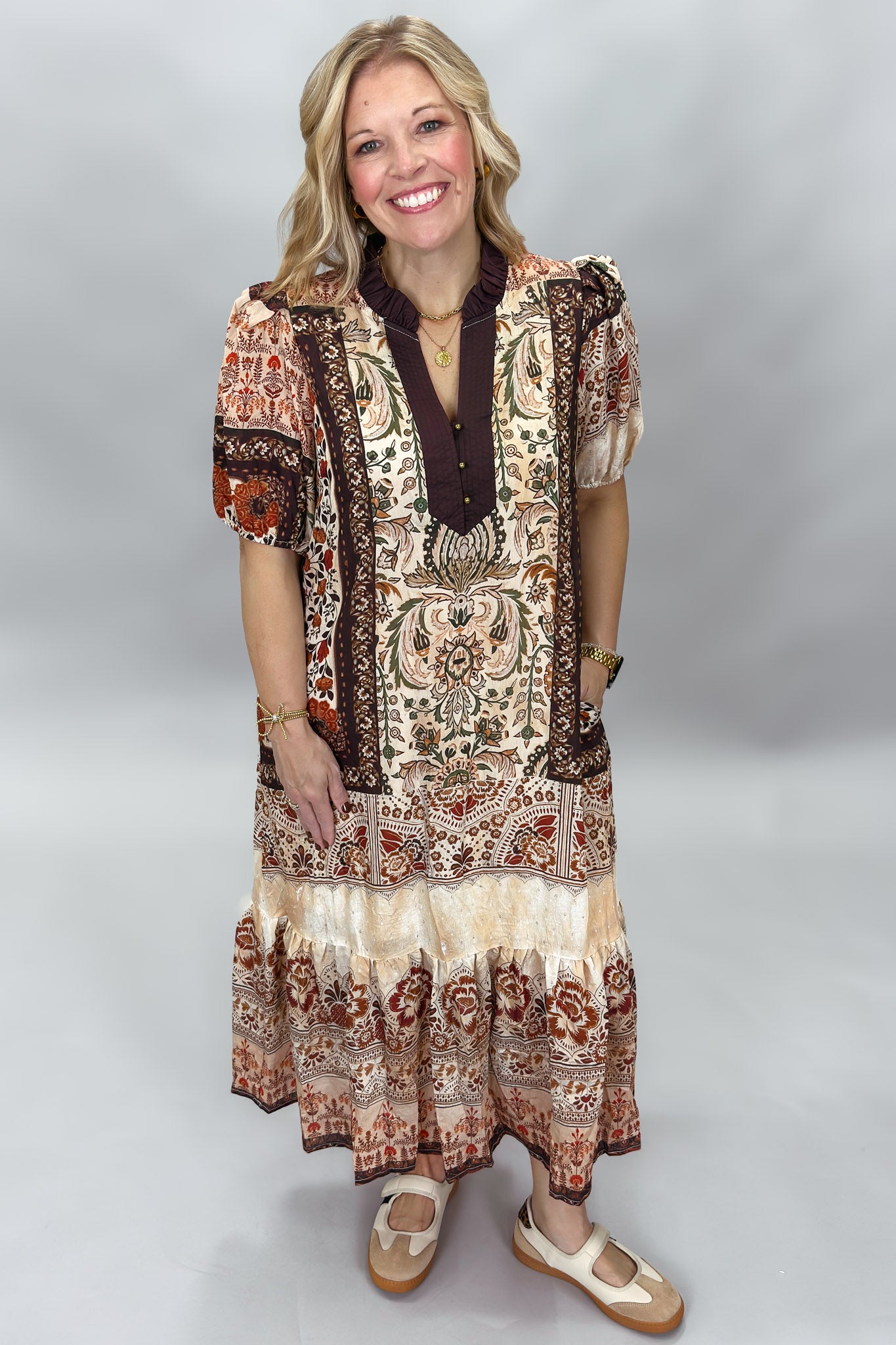 Blown My Cover Bohemian Floral Midi Dress, Cream