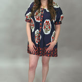 Bluebird Medallion Print Puff Sleeve Mini Dress, Navy