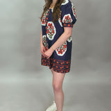 Bluebird Medallion Print Puff Sleeve Mini Dress, Navy