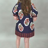 Bluebird Medallion Print Puff Sleeve Mini Dress, Navy