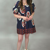 Bluebird Medallion Print Puff Sleeve Mini Dress, Navy