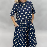 Born Again Polka Dot Short Sleeve Top, Navy