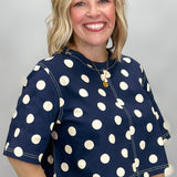 Born Again Polka Dot Short Sleeve Top, Navy