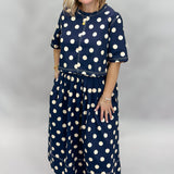 Born Again Polka Dot Short Sleeve Top, Navy