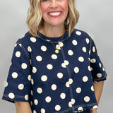 Born Again Polka Dot Short Sleeve Top, Navy